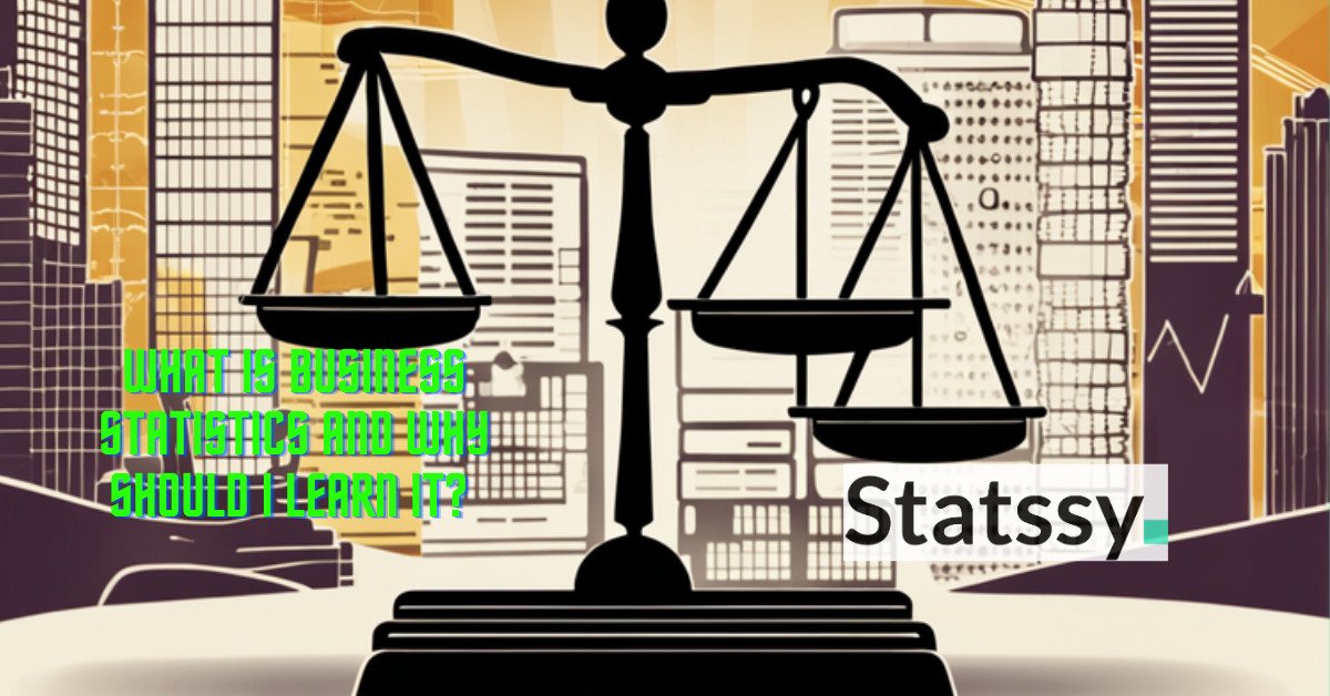 Balance scale contrasting traditional business tools with modern statistical elements, set against a backdrop of a bustling city, symbolizing the evolution and importance of Business Statistics in today’s marketplace. Balance scale contrasting traditional business tools with modern statistical elements, set against a backdrop of a bustling city, symbolizing the evolution and importance of Business Statistics in today's marketplace.